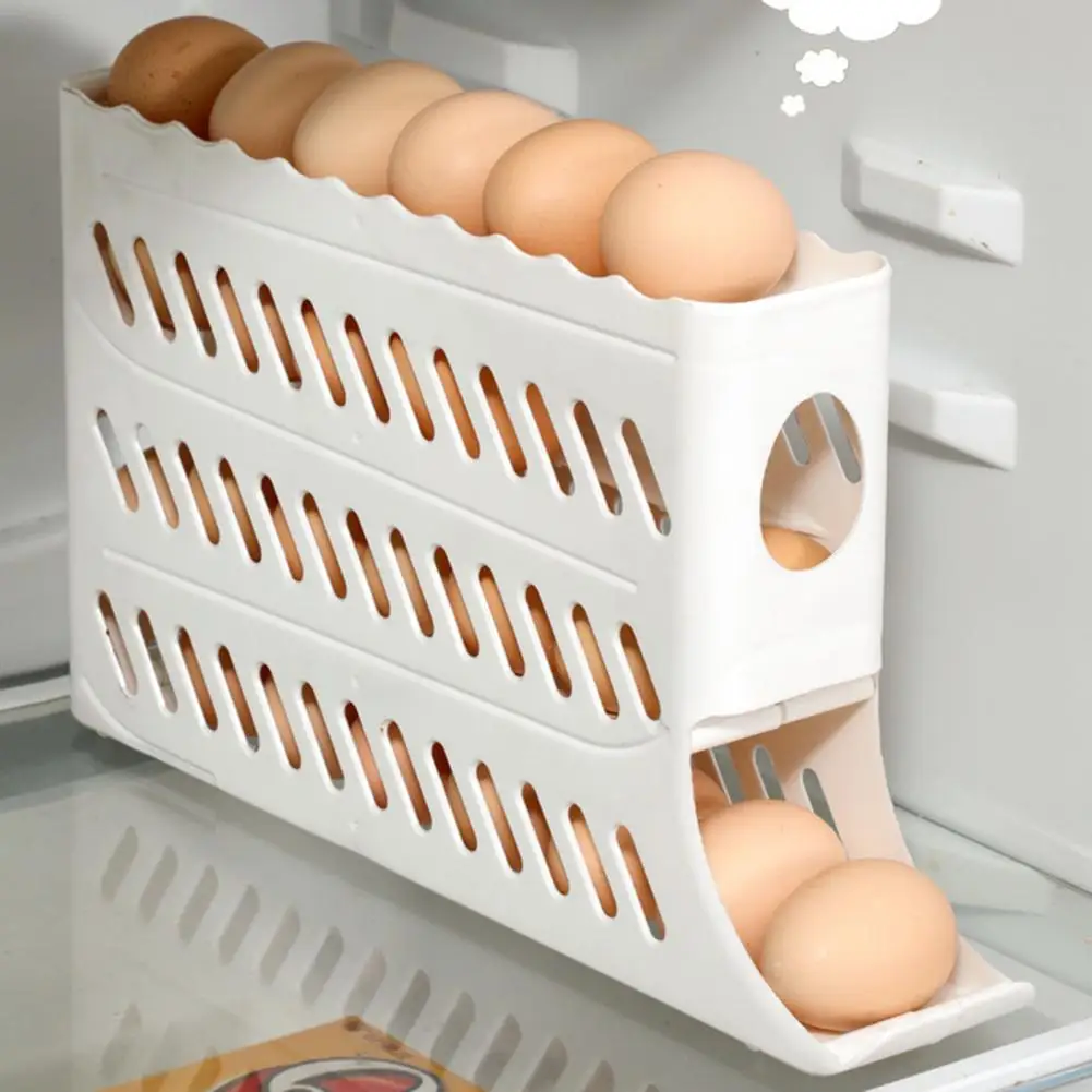 Egg Tray with Automatic Scroll-down Function Capacity Fridge Egg Storage Box with Four Tiers for Refrigerator for Diner