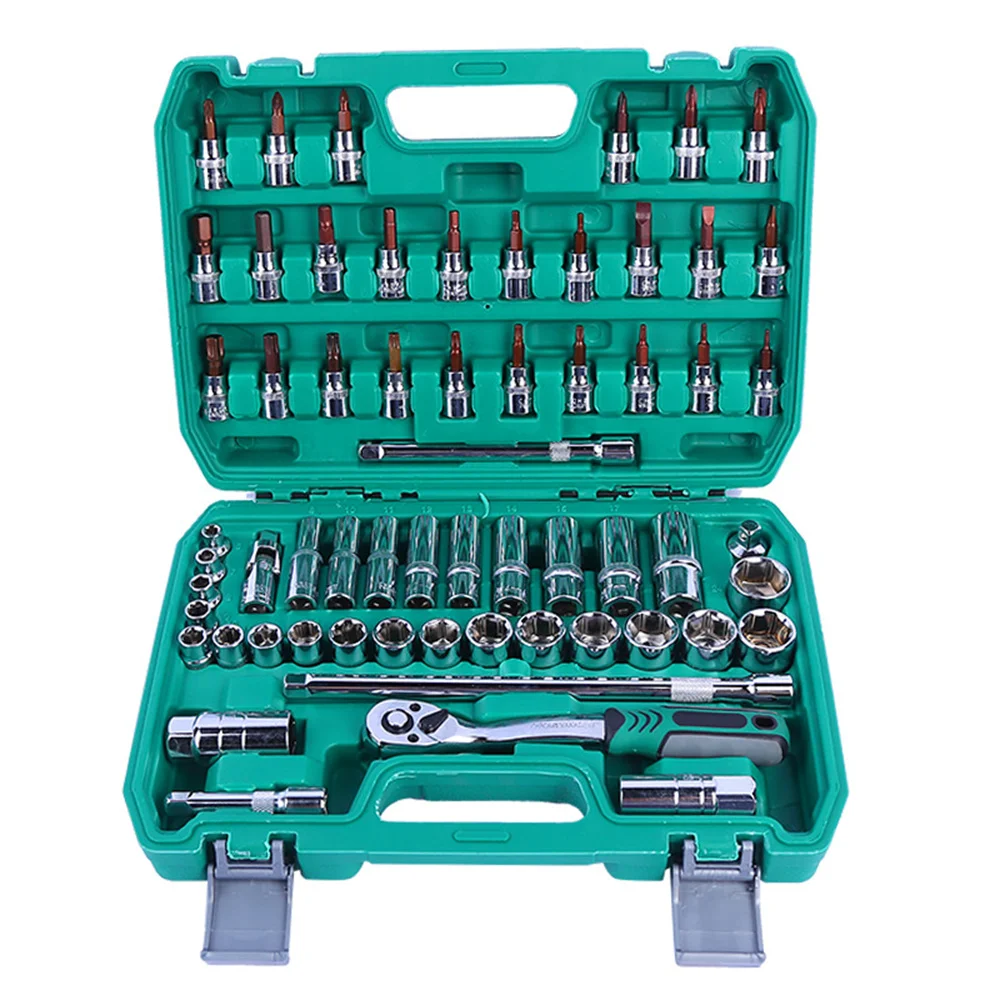 3/8 Zhongfei 61 Pieces Of Vanadium Steel Auto Repair Sets, Auto Maintenance Toolboxes, Machine Repair Tools