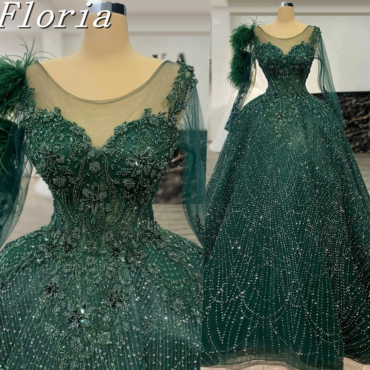 

Green Elegant Party Dresses Woman Luxury O Neck Prom Dress Sparkly A-line Vestidos De Novia فساتين س