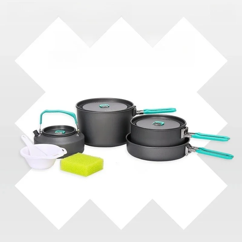 

Outdoor four-in-one set of pot camping folding portable rice pot teapot cooking utensils