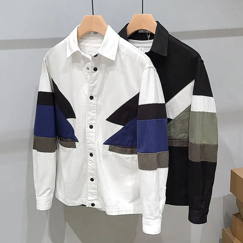 2023 Spring and Autumn Fashion Trend Casual Loose Individualized Design with Contrast Color Versatile Long Sleeve Men\'s Shirt