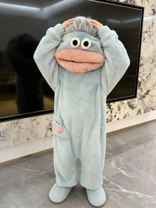 Thickened Coral Fleece Pajamas Children's Winter Sleepwear Unisex Cartoon Monster Design Robe Soft Long Sleeve Hooded Onesie