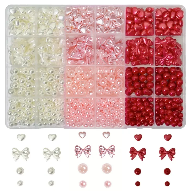 748pcs 6-20mm 24-grid Box of Love Color Beads, Acrylic Beads. Bowknot Heart-Shaped, Beads. DIY Bracelets, Necklaces, Mobile Phon