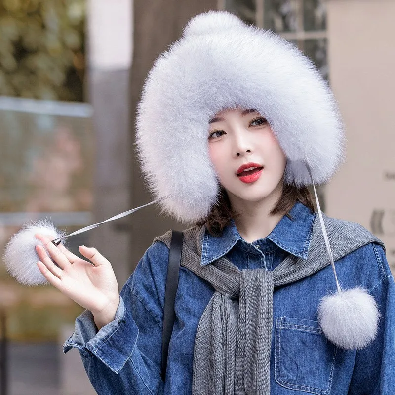 

New style fur hat sweet and cute with woolen thread warm ear-protecting women's made of real