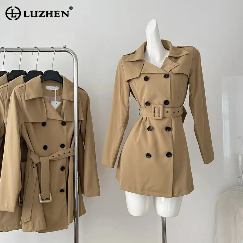 

LUZHEN Solid Color Lapel Double Breasted Belt Decorate Windbreaker Coat Women's 2024 New Elegant Fashion Casual Trench AA1501