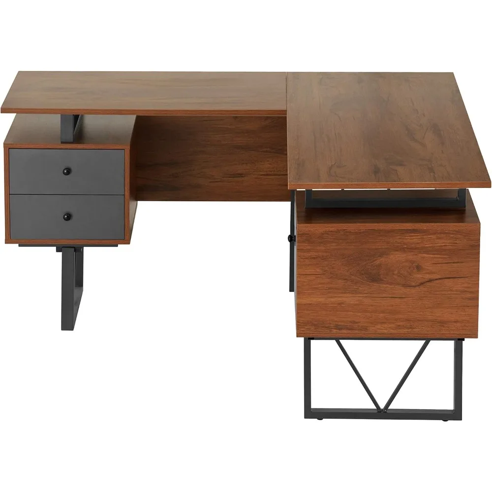 L Shaped Desk With File Cabinet And Drawers 59” W – With Drawers,Modern Versatile L Shaped Office Desk