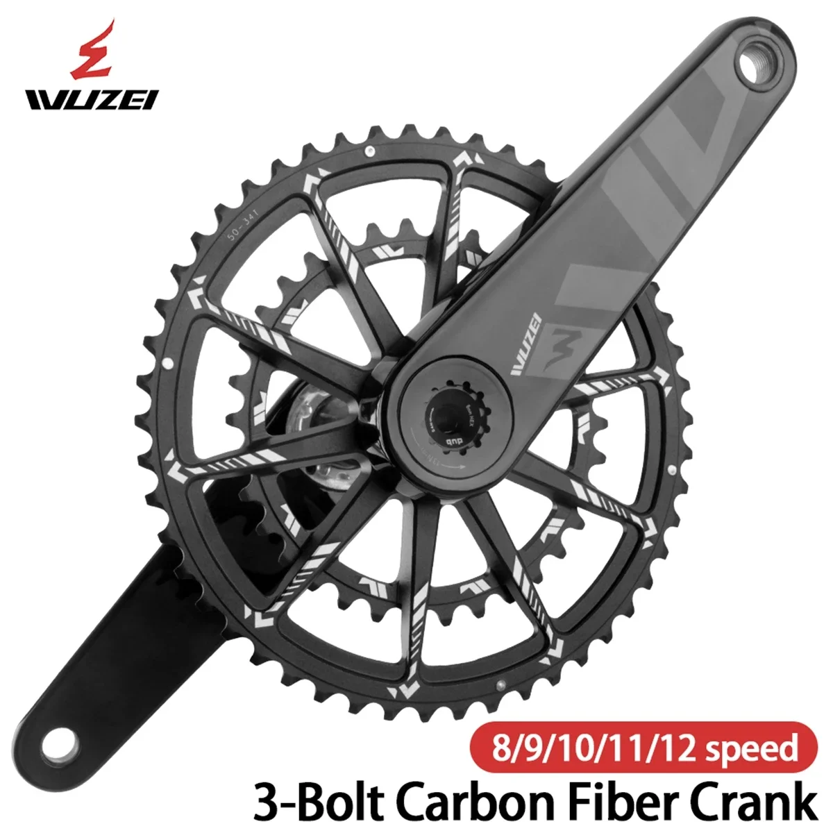 

WUZEI Road Bike Carbon Fiber Crankset Ultra-Light Bicycle Crank 165 170mm Speed Bikes Sprocket Hollow Tech 50T 34T Bicycle Parts