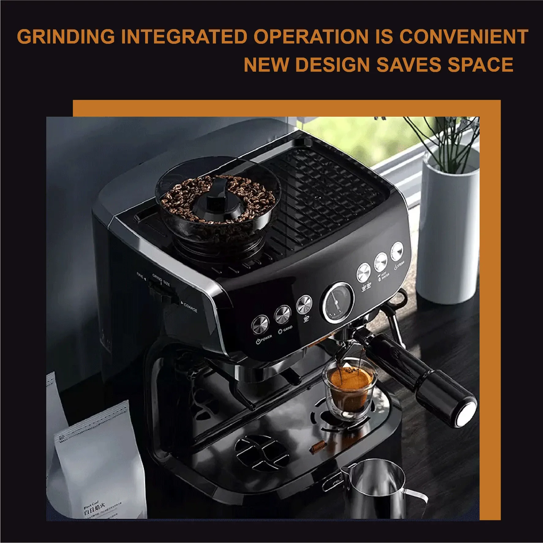 espresso and grinding integrated semi-automatic commercial coffee machine 15Bar pump pressure coffee maker