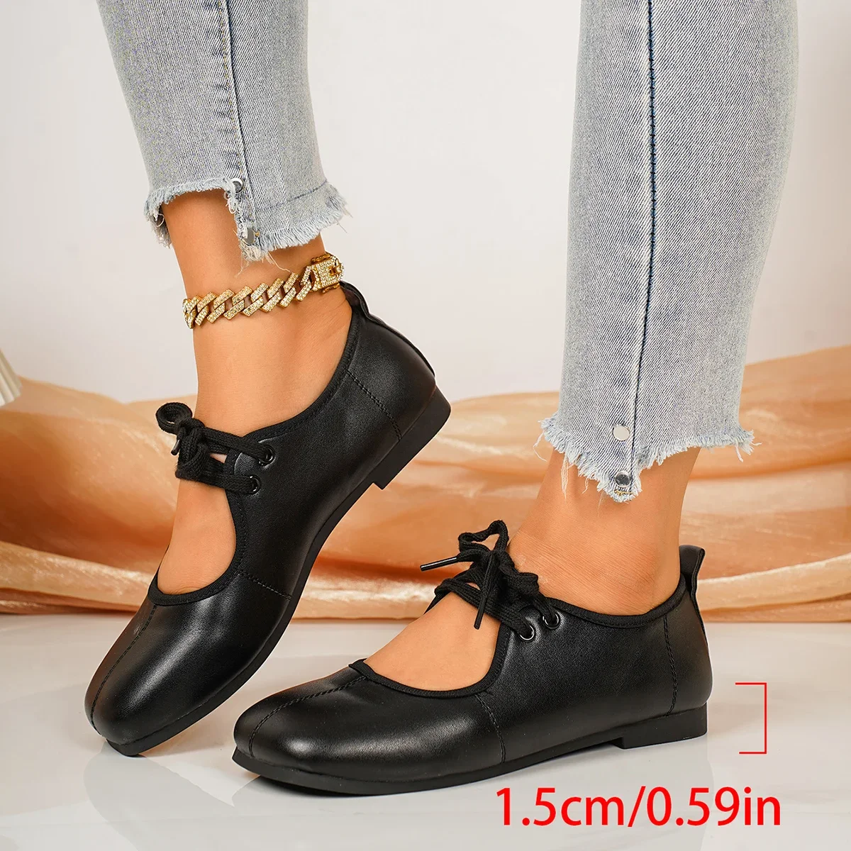36-43 Size Spring-autumn Women's Casual Black Extra-large Soft-soled Lace-up Comfortable Women's Flat Leather Shoes Woman Shoes