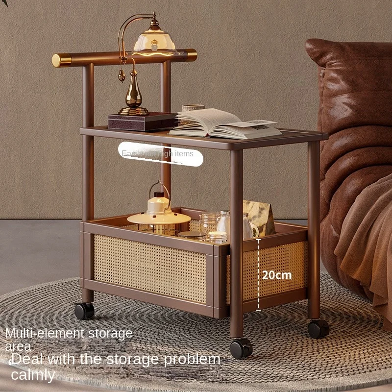 Sofa Edge Table Movable Living Room With Wheels Side Cabinet Antique Style Small Push Lathe Head Storage Rack Coffee Table