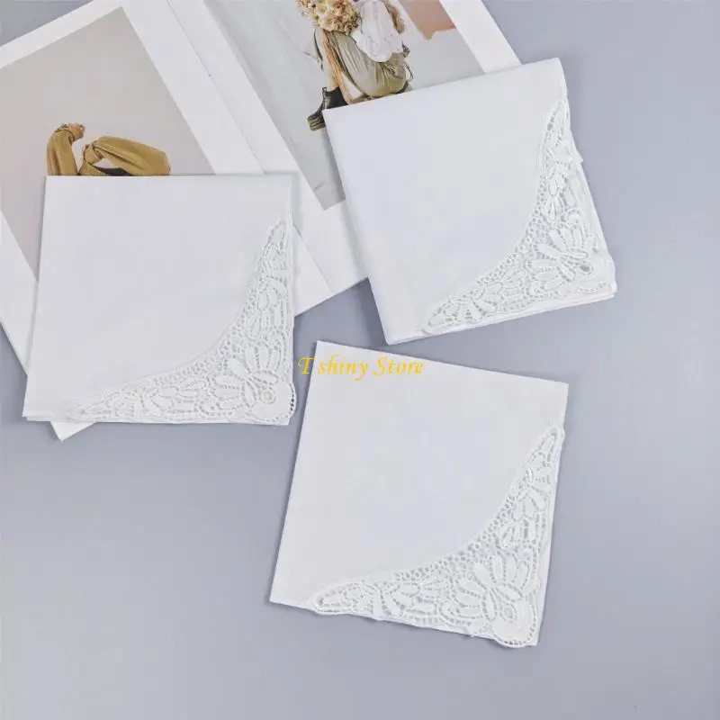 

N58F Набор из 2 предметов Премиум носовые платки из чесаного хлопка с нежной кружевной окантовкой для свадьбы, особого случая