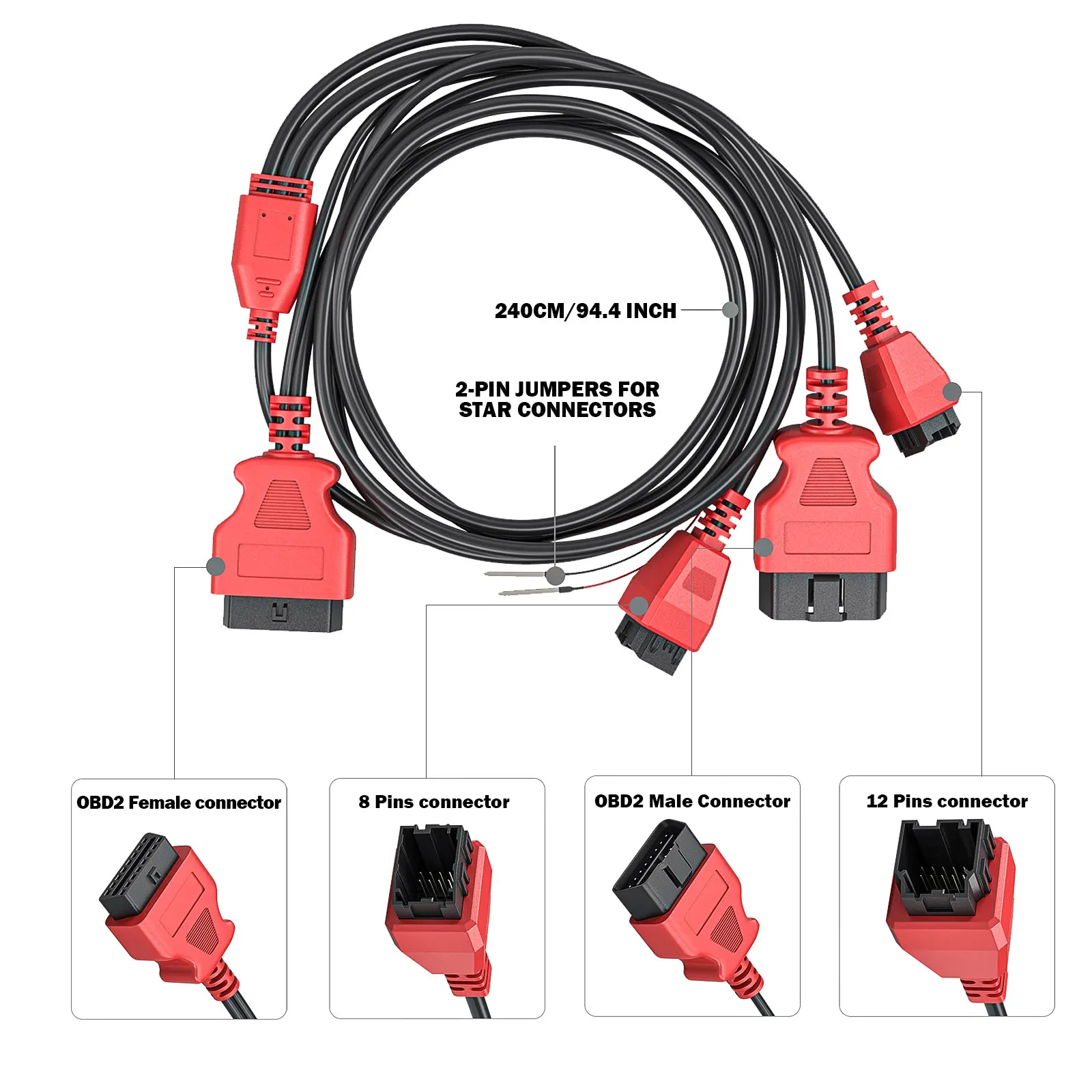 สายอะแดปเตอร์ XTOOL 12+8 สำหรับ FCA สำหรับเชื่อมต่อ Chrysler OBD2 แบบ 12 ขา ถึง 8 ขา/ 16 ขา + 32 ขา สายวินิจฉัยสำหรับ Nissan