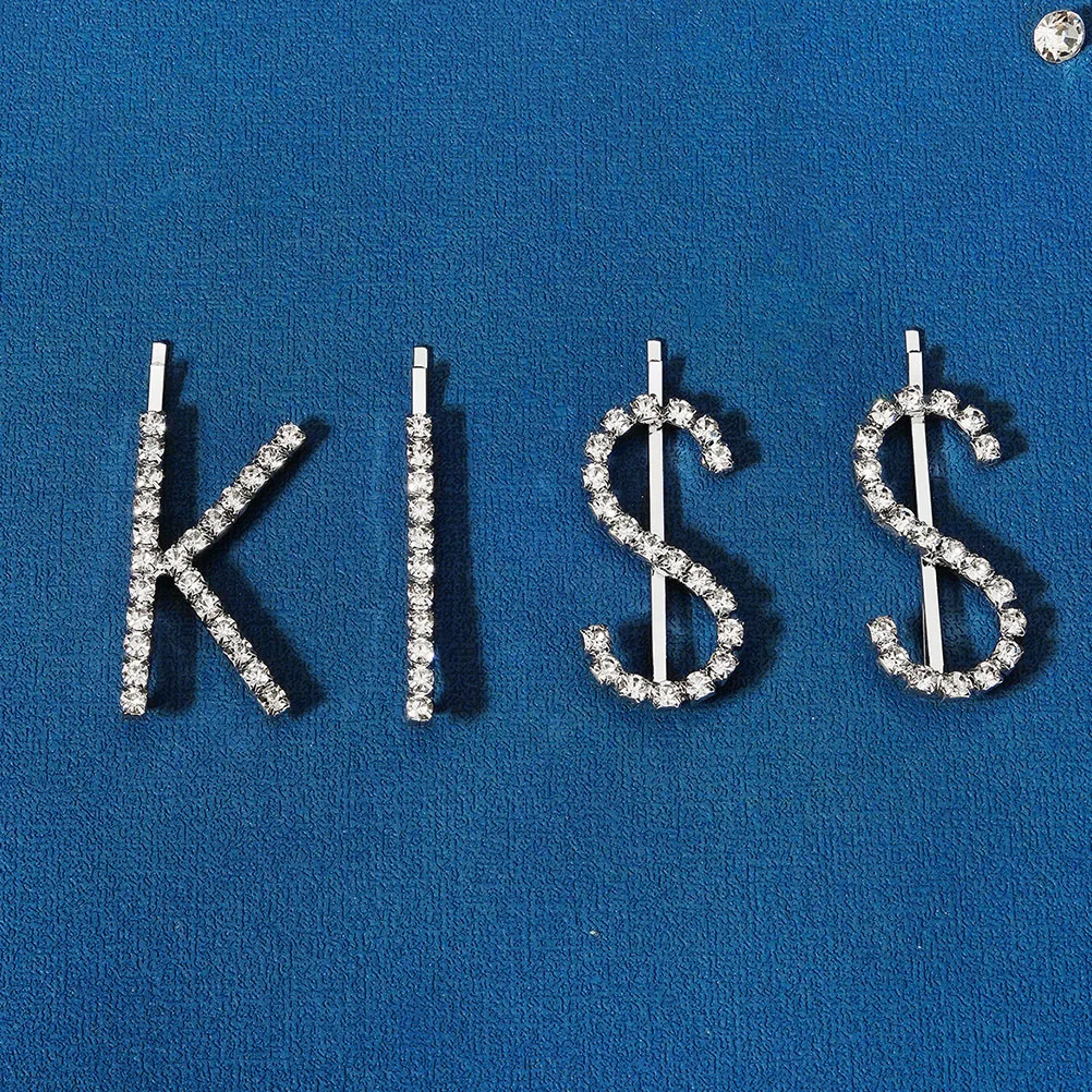 

1 set 1 Set Rhinestone Letter Hair Clips Decorative Barrettes For Women Bling Hair Accessories Side Clips Daily Party Use