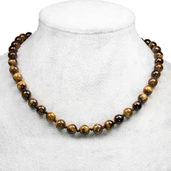 Natural 8mm Tiger Eye Stone Ball Beads Necklace For Women Handmade Knotted Men Classic Style Holiday Gifts Jewerly 18 Inch