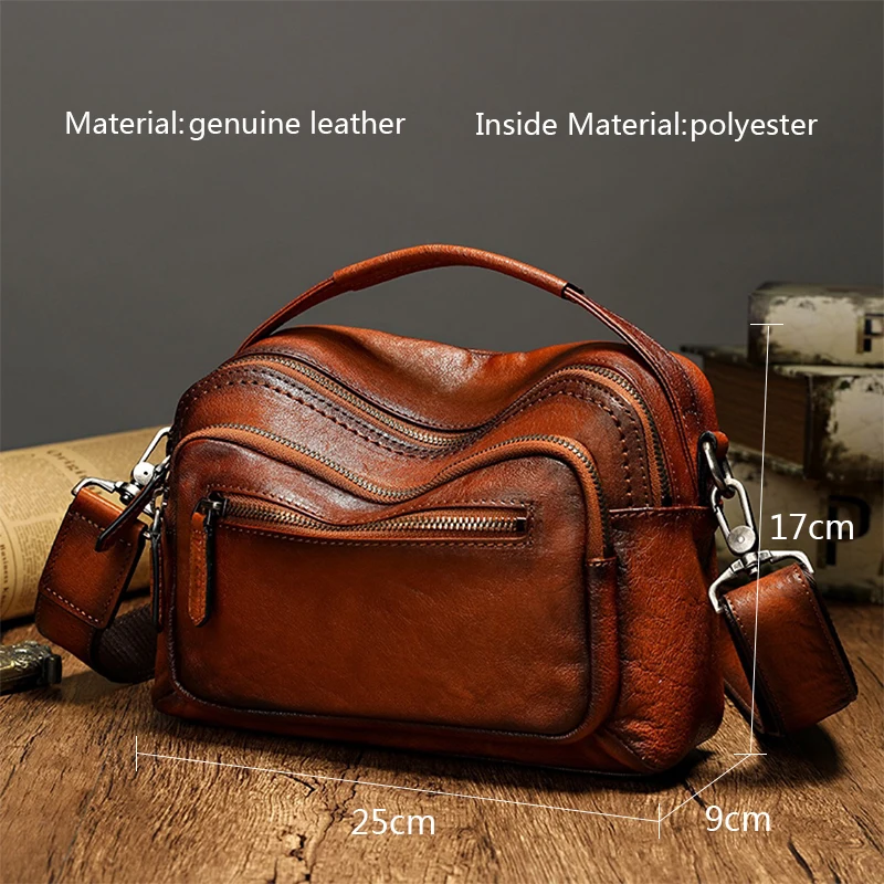 Retro Men Bag High Quality Genuine Leather Handbag Men Shoulder Bag Cowhide Leather Messenger Bags Large Capacity Crossbody Bag