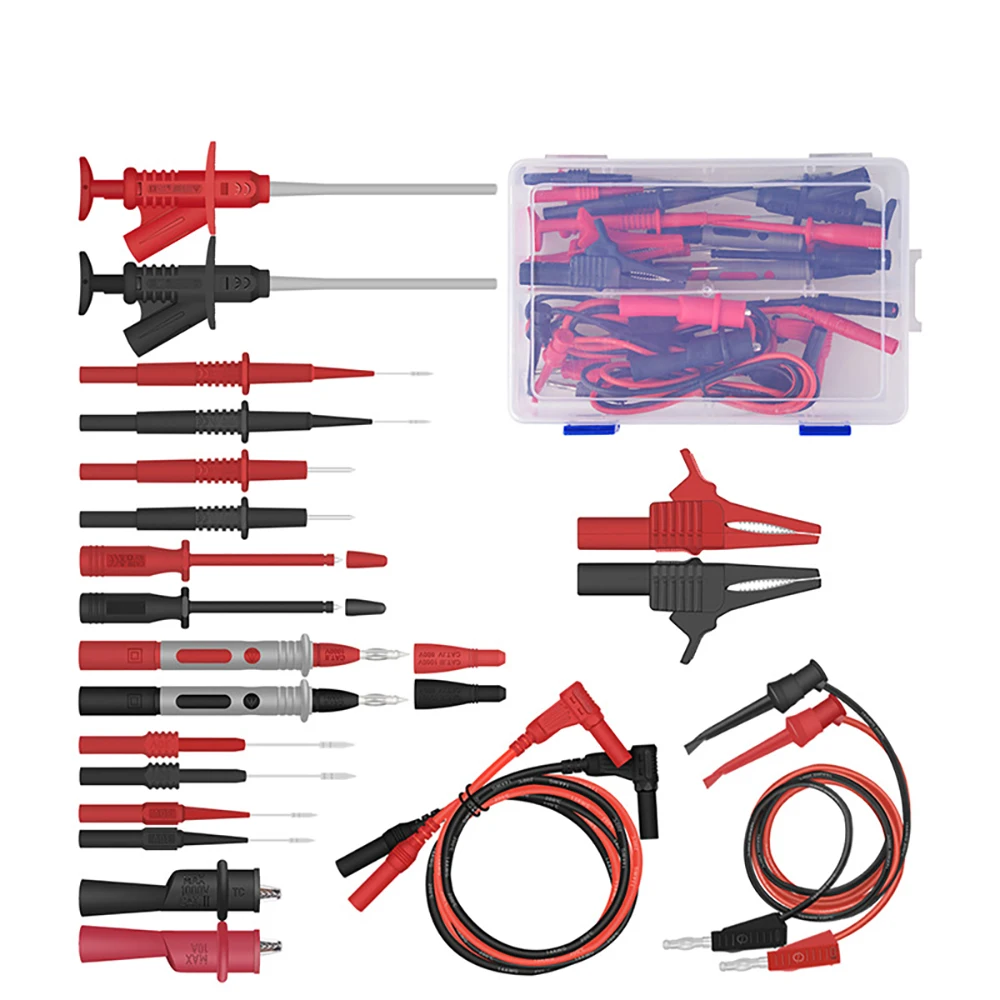 

30A Multimeter Leads Test Leads Kit with Mini Hooks Test Probe Copper Alligator Clips Multimeter Probes Sharp Tips Set