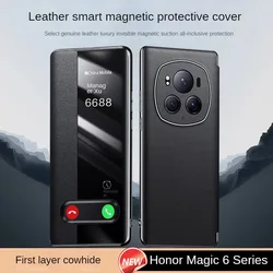 Luxurious Cowhide for Honor Magic 6 Pro Leather Phone Case Flip Magnetic Protective Cover for New Honor Magic 7 Pro Case