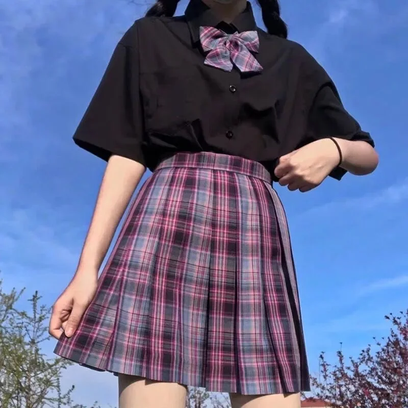 Jk Uniform Geruite Rok Plus Size S-8xl Japans Schooluniform E-Sports Girl Pak Shirt College Rok Geplooid Driedelig