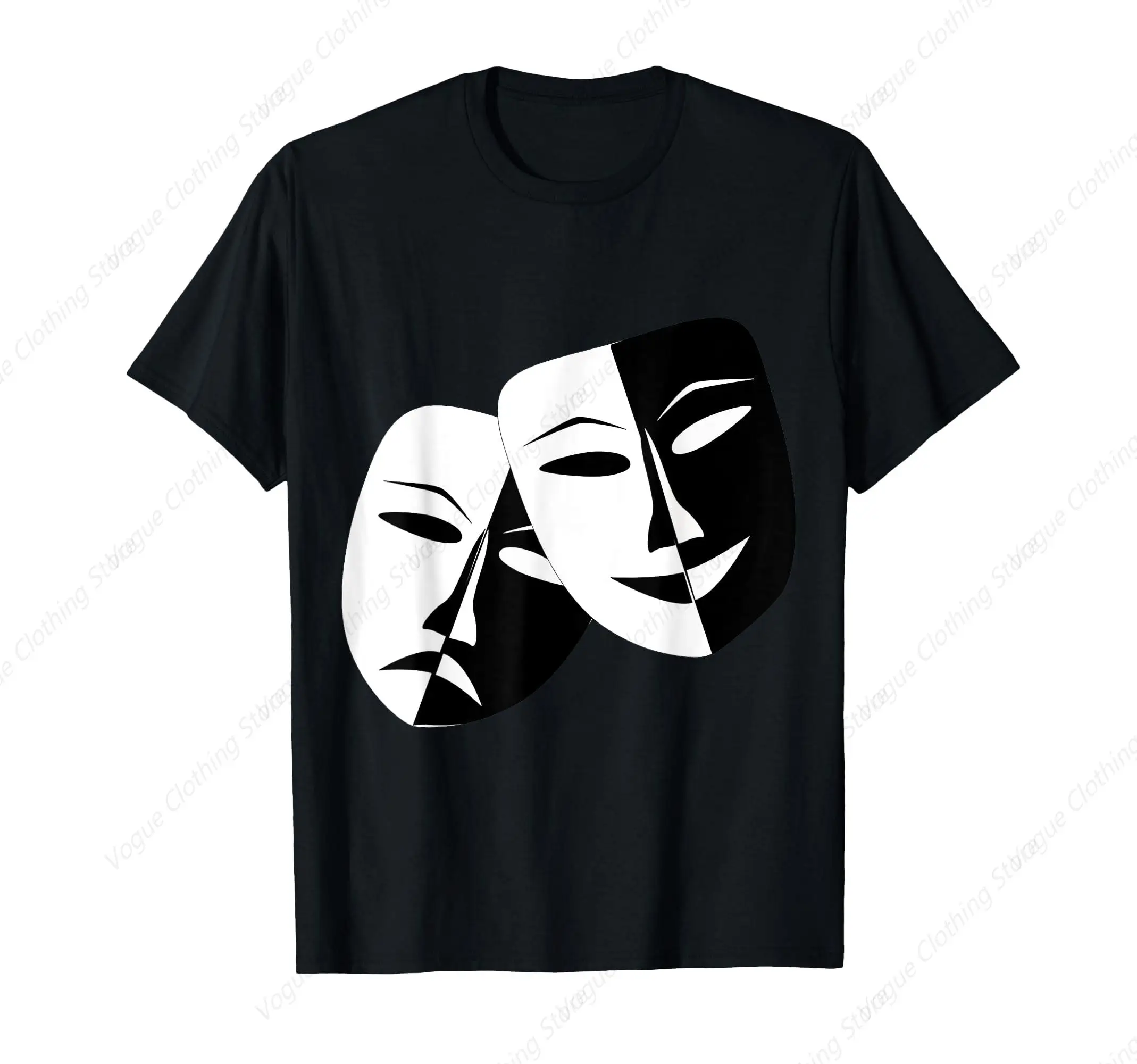 Drama Theater Masks Comedy And Tragedy T-Shirt Comfortable Soft Short Sleeves Cotton Clothing