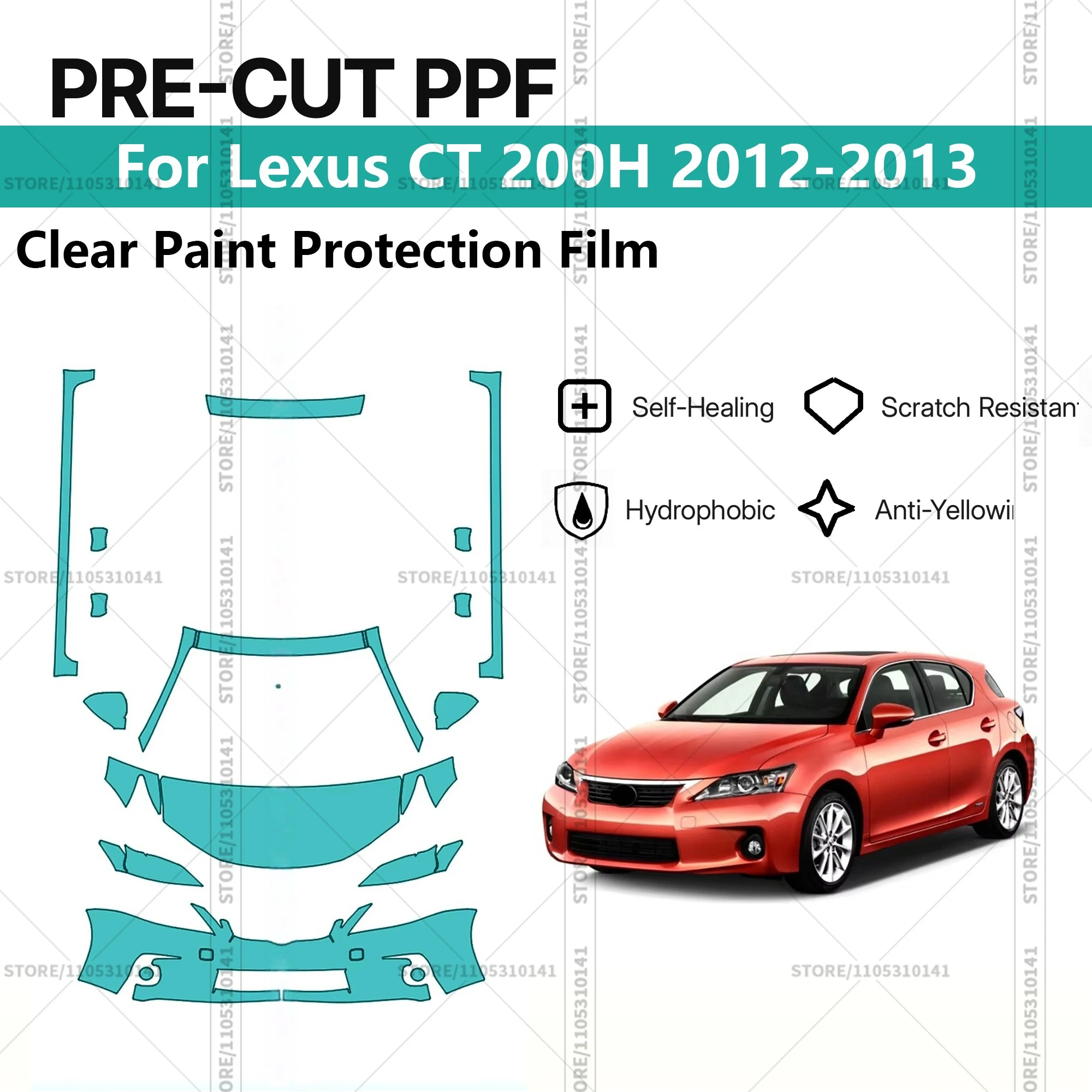 

Для Lexus CT 200H 2012-2013: Предварительно вырезанная прозрачная защитная пленка (PPF) для автомобиля, комплект для передней части и порогов