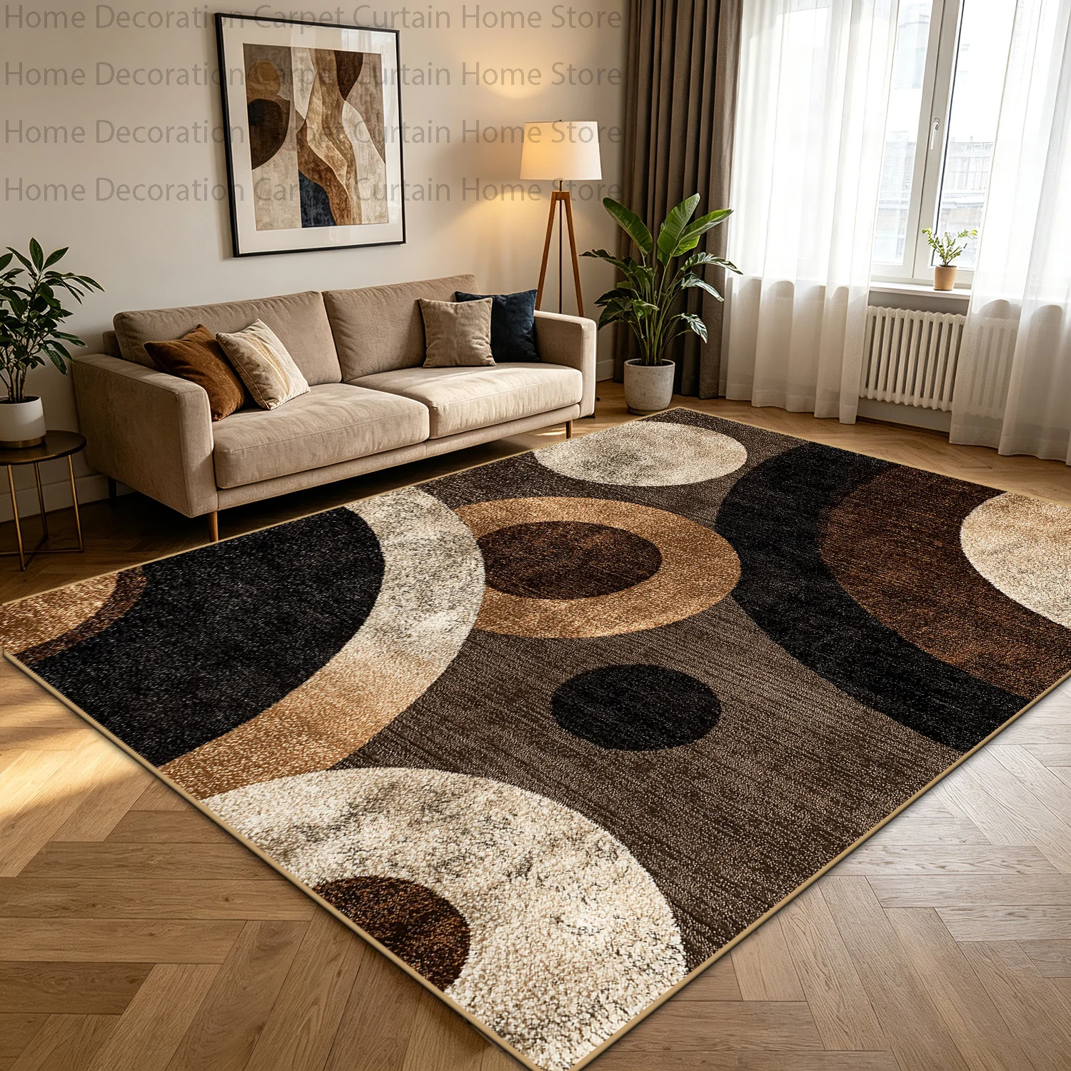 Modern Minimal Abstract Brown Large Carpet for Living Room Coffee Table Rugs Soft Non-slip Washable Bedroom Lounge Floor Mats