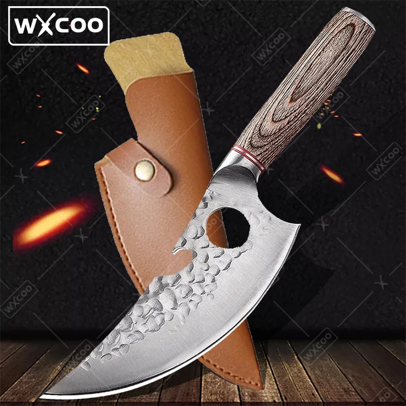 WXCOO Professional Butchery Meat Cleaver Japanese Kitchen Knives Forged Hammered Boning Knife Stainless Steel Vegetable Cutter