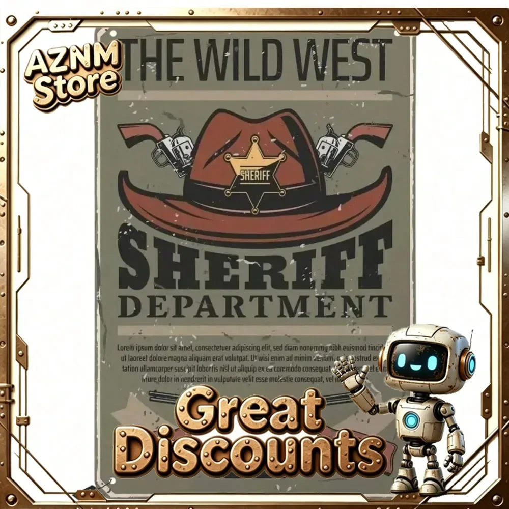 Swono Vintage Metal Tin Sign Western Decor Cowboy Hat Sheriff Poster Home Bar Man Cave Wall Art