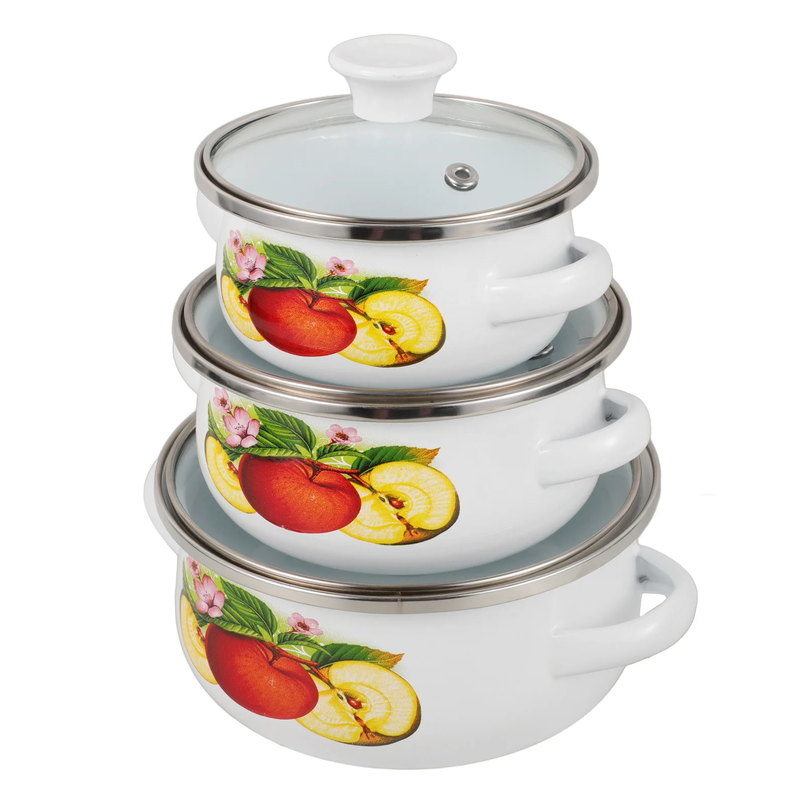 

3 Pcs Enamel Pot Stockpot Cooking Multi-use Stewing Noodle Three-piece Set Two Handle Vintage Portable