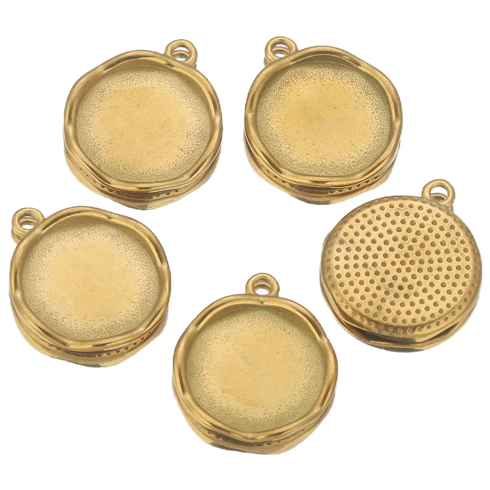 5pcs/lot Stainless Steel PVD GOLD Round Pendant Cabochon Base Setting Tray Blank Charms Mold for Jewelry Making Supplies Craft image 3
