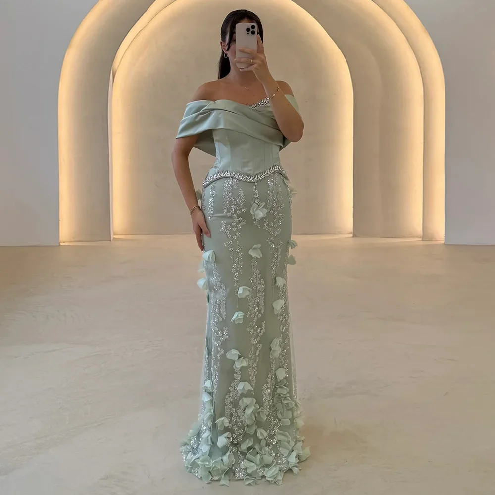 

Элегантное вечернее платье русалки с открытыми плечами, 3D наклейка, блестящее бальное платье с кристаллами, свадебное платье по индивидуальному заказу