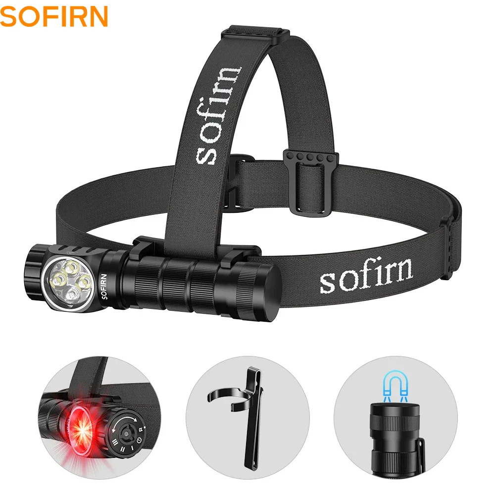 SOFIRN HS43 Stirnlampe 3200 lm 184 m Weiß & 660 nm rote LED-Drehschalter 21700 wiederaufladbare USB-C-Taschenlampe