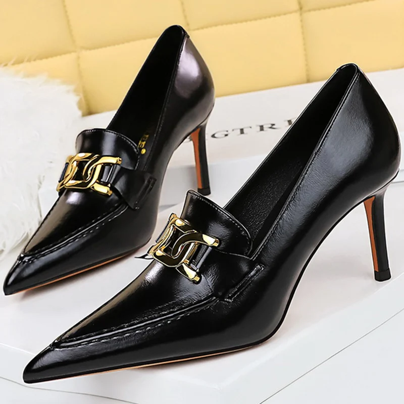 Bigtree 2024 neue elegante Frauen spitzen Zehen Schnalle Pumps Designer weibliche 8cm dünne High Heels Vintage Damen Single Slip on Schuhe