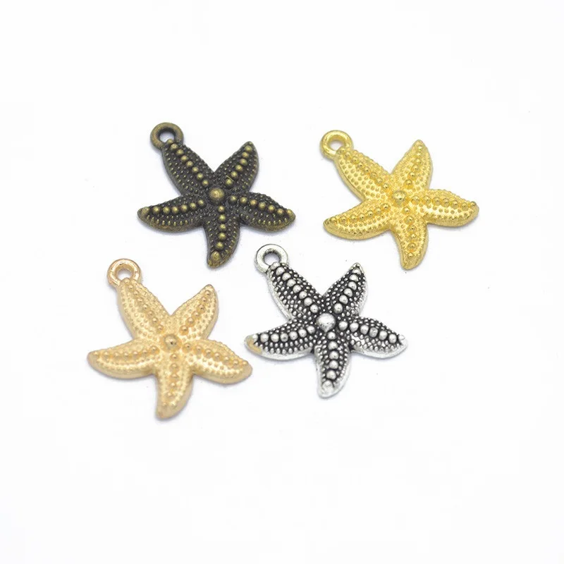 Colgante de estrella de mar de metal para collar y pulsera, dijes de color dorado champán, 15 piezas, fabricación de joyas, 23x19mm, D728