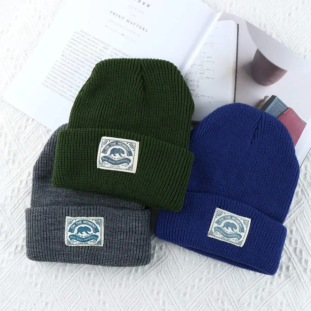 Warm Casual Minority Polar Bear Street wear Solid Colors Knitting Beanie Korean Style Hat Women Skullies Hat Fashion Design