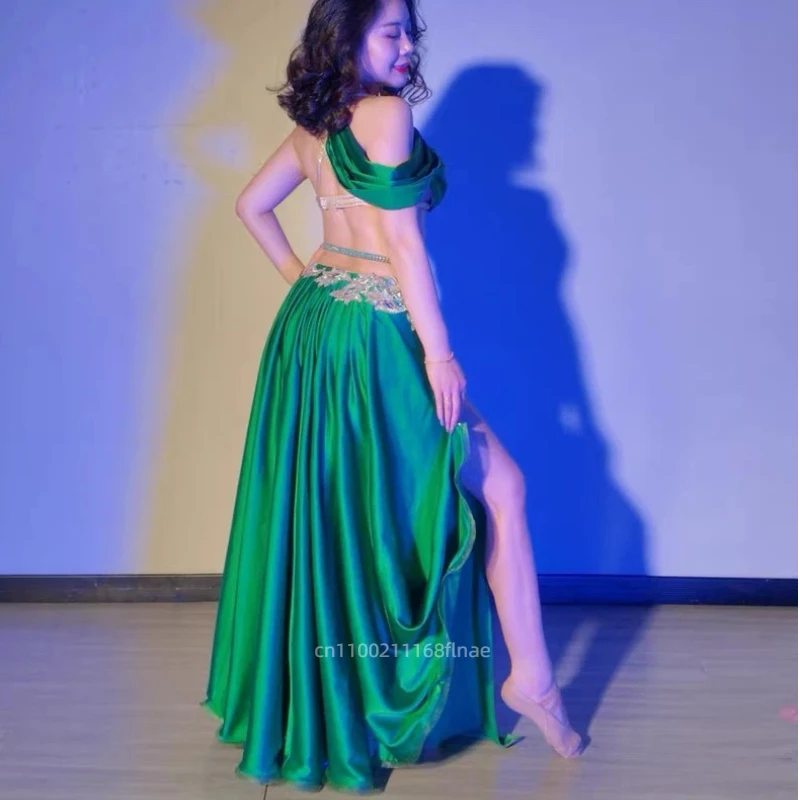 Belly Dance Set, Diamond Inlaid Suspender Bra, Split Style Large Skirt Performance Suit, Oriental Dance Competition Suit