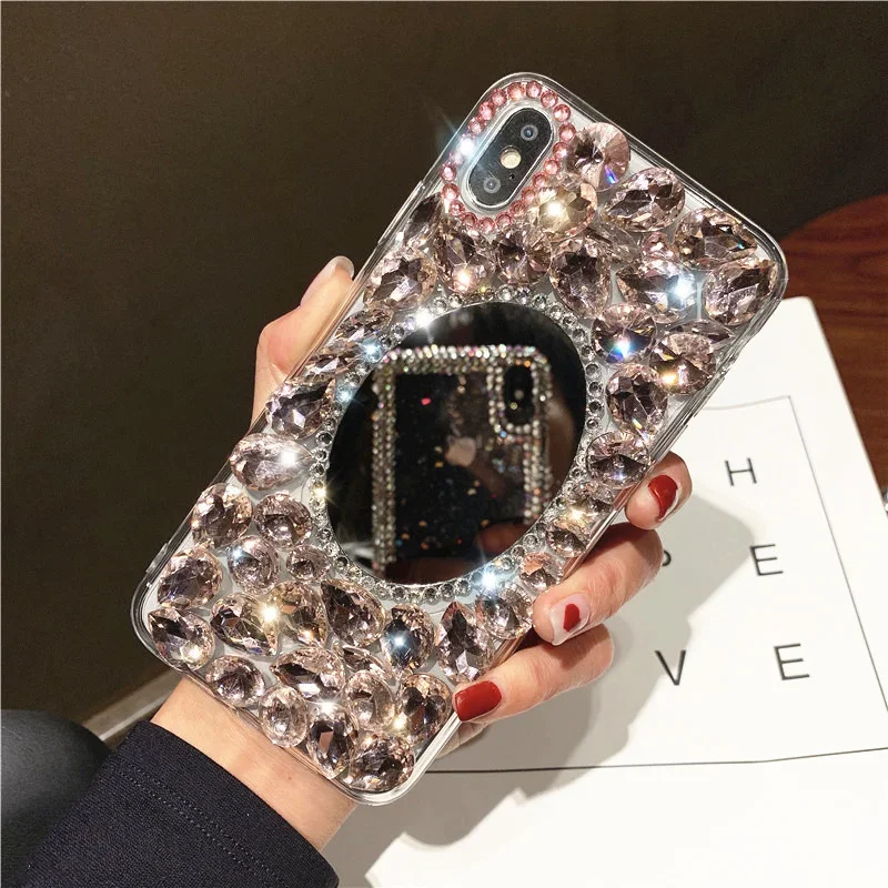 Glass Rhinestone Mirror Cases for Samsung Galaxy S26 S24 Plus, S25, S22, 23 Ultra, Note20, Bling, Crystal Clear Stone
