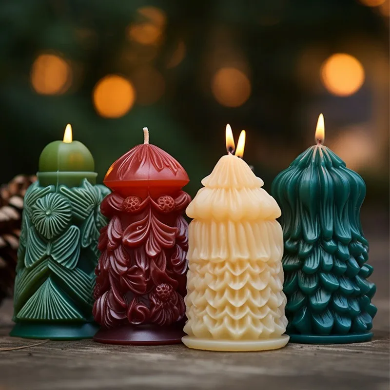 DIY Handmade Christmas Pattern Cylindrical Candle Silicone Mold Sculpture Pattern Cylindrical Candle Silicone Mold