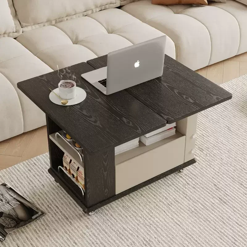 Movable multi-functional coffee table simple small apartment modern light luxury living room sofa folding household trolley