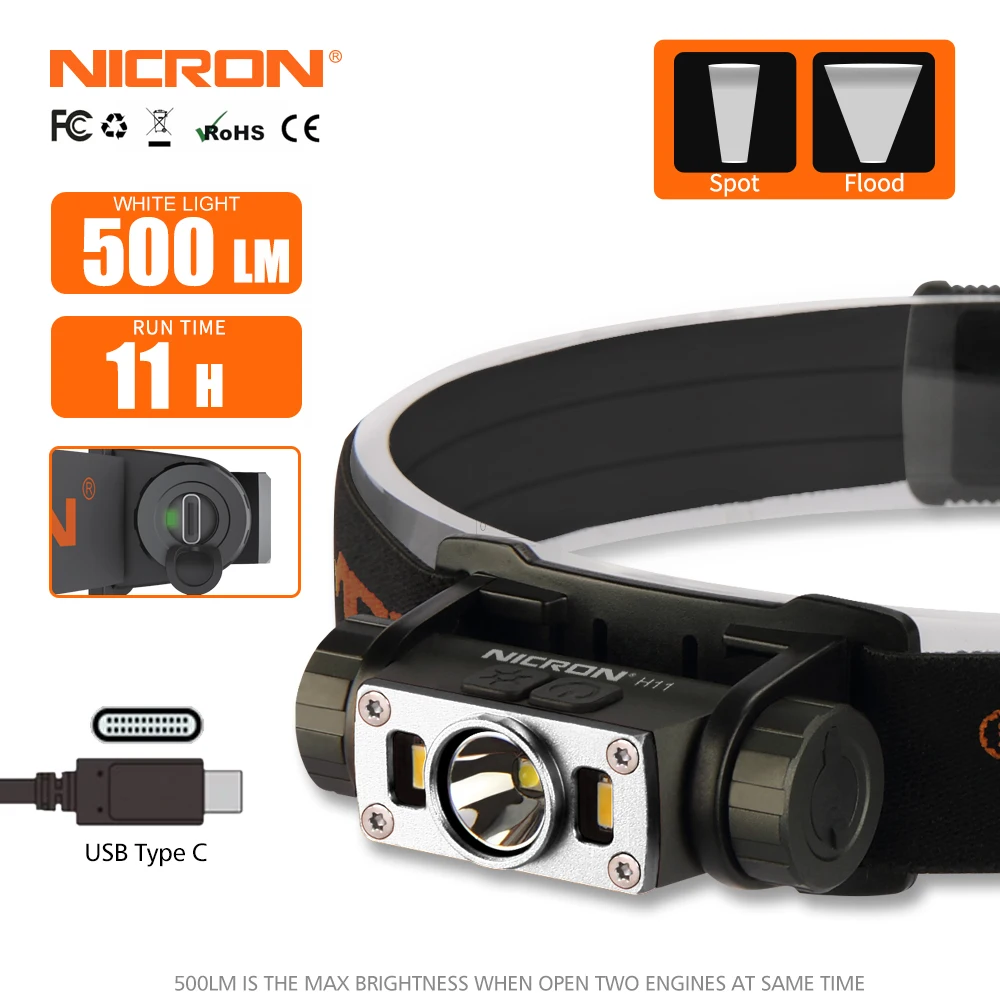 NICRON H11 Twin Engine Rechargeable Aluminium Headlamp