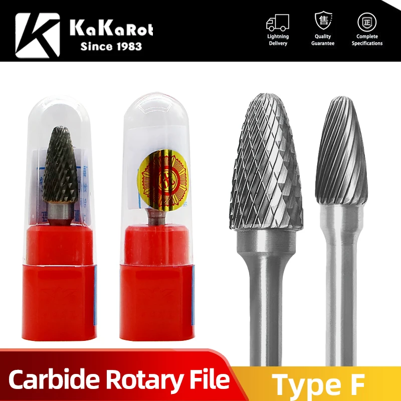 KaKarot 6mm Shank F Type FX1020 F1225 Tungsten Carbide Rotary Files Burr Drill Bits CNC Engraving Rotary Tool Cutter Lime Core