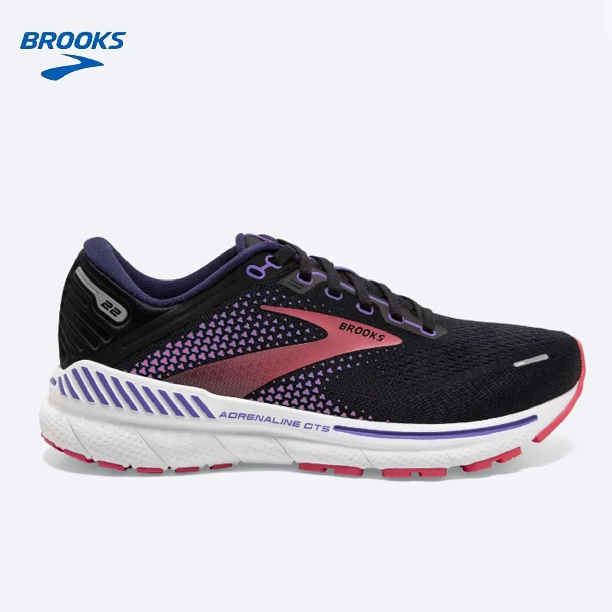 BROOKS Adrenaline GTS 22 Running Shoes Black Purple Coral Women Long-Distance Road Sport Training Casual Sneakers