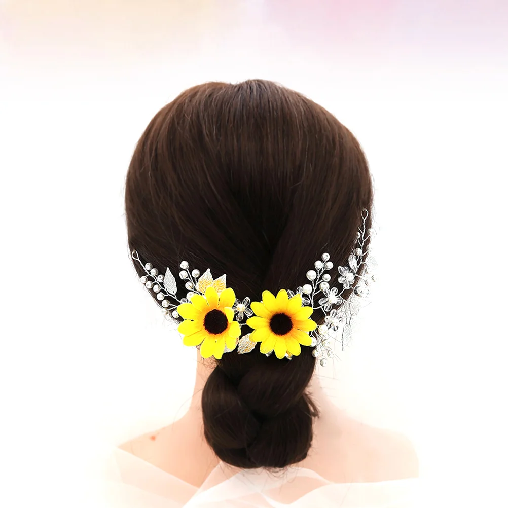 

Sunflower Design Hairband Party Headdress Pearl Decorative Prop Exquisite Detail Performance Wedding Beautiful