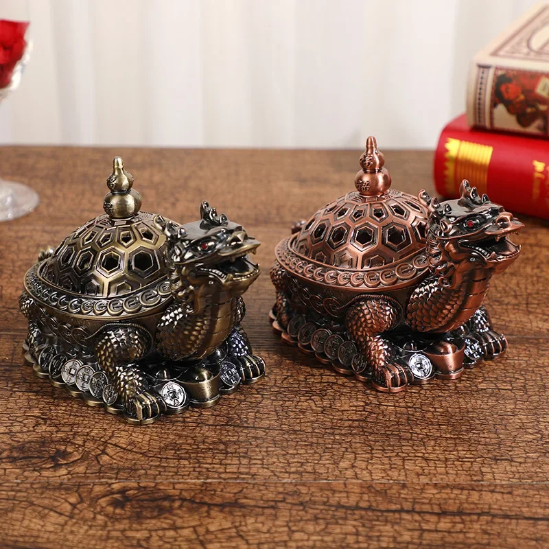 Antique Dragon Turtle Incense Burner Holder with Lid Vintage Incense Burner Decorative Ornaments Gift for Meditation Yoga Lovers