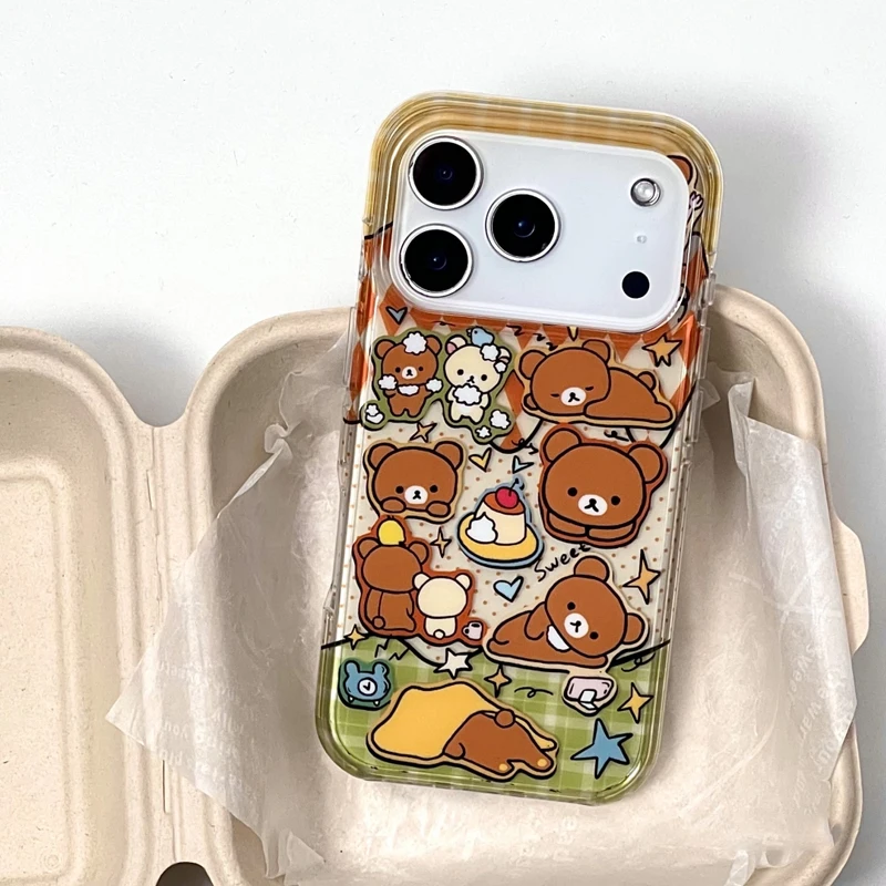 Japanese Korean Ins Cute Cartoon Cherry Pudding Easy Bear Phone Case For iPhone 17 16 15 14 13 12 11 Pro Max 78 Plus Mini Cover - Image 3