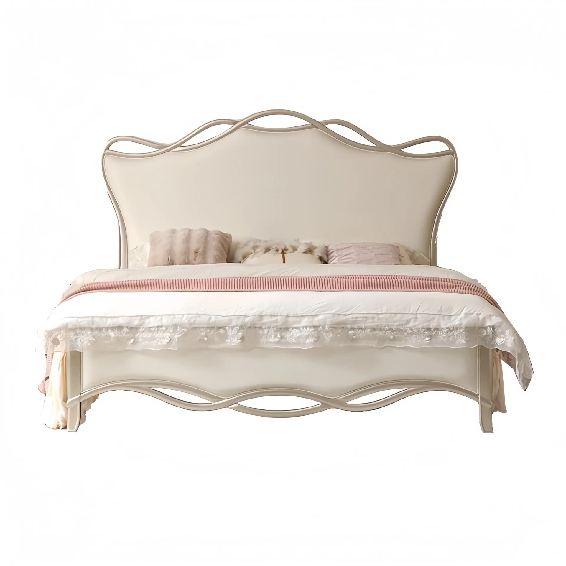 

American solid wood master bedroom 1.8 meters light luxury double new French luxury princess ribbon bed wedding bed