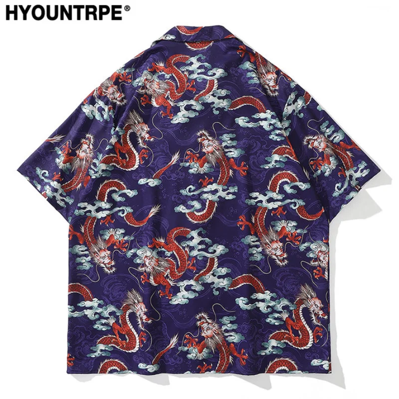 Men Dragon Print Chinese Style Shirt Casual Short Sleeve Hawaiian New Summer Shirts Hip Hop Streetwear Loose Top Harajuku Shirts