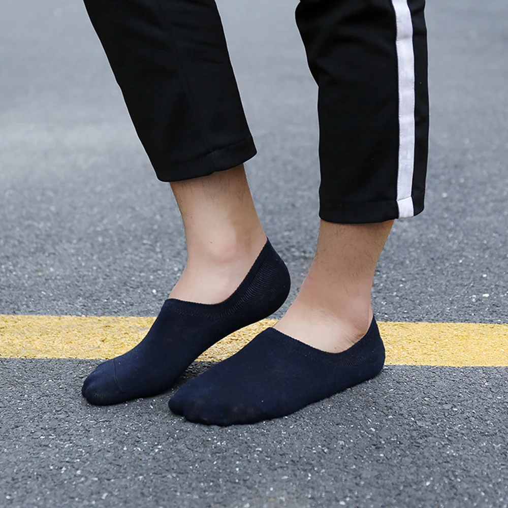 5 Pairs Men Short Socks Invisible Low Cut Ankle Cotton Thin Solid Color Anti Slip Silicone Summer Breathable Casual Socks