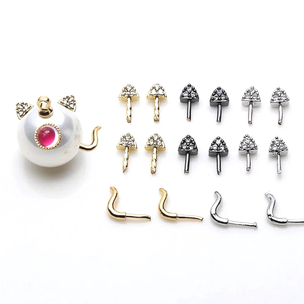 8 PCS Brass plated with genuine gold Cute Ears Tail Pin DIY makes fashionable jewelry Baroque pearl doll Accessories materials