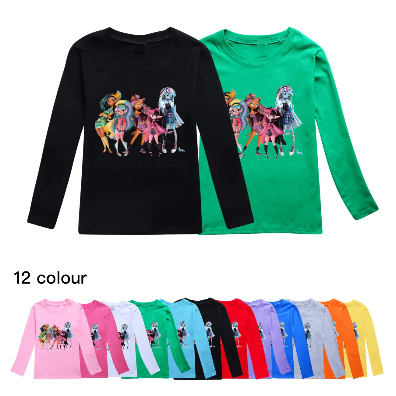 

New Monster High Tshirt Kids Clothes Teenager Boys O-Neck Cartoon Casual T-shirts Girls Long Sleeve Tops Children's Clothing