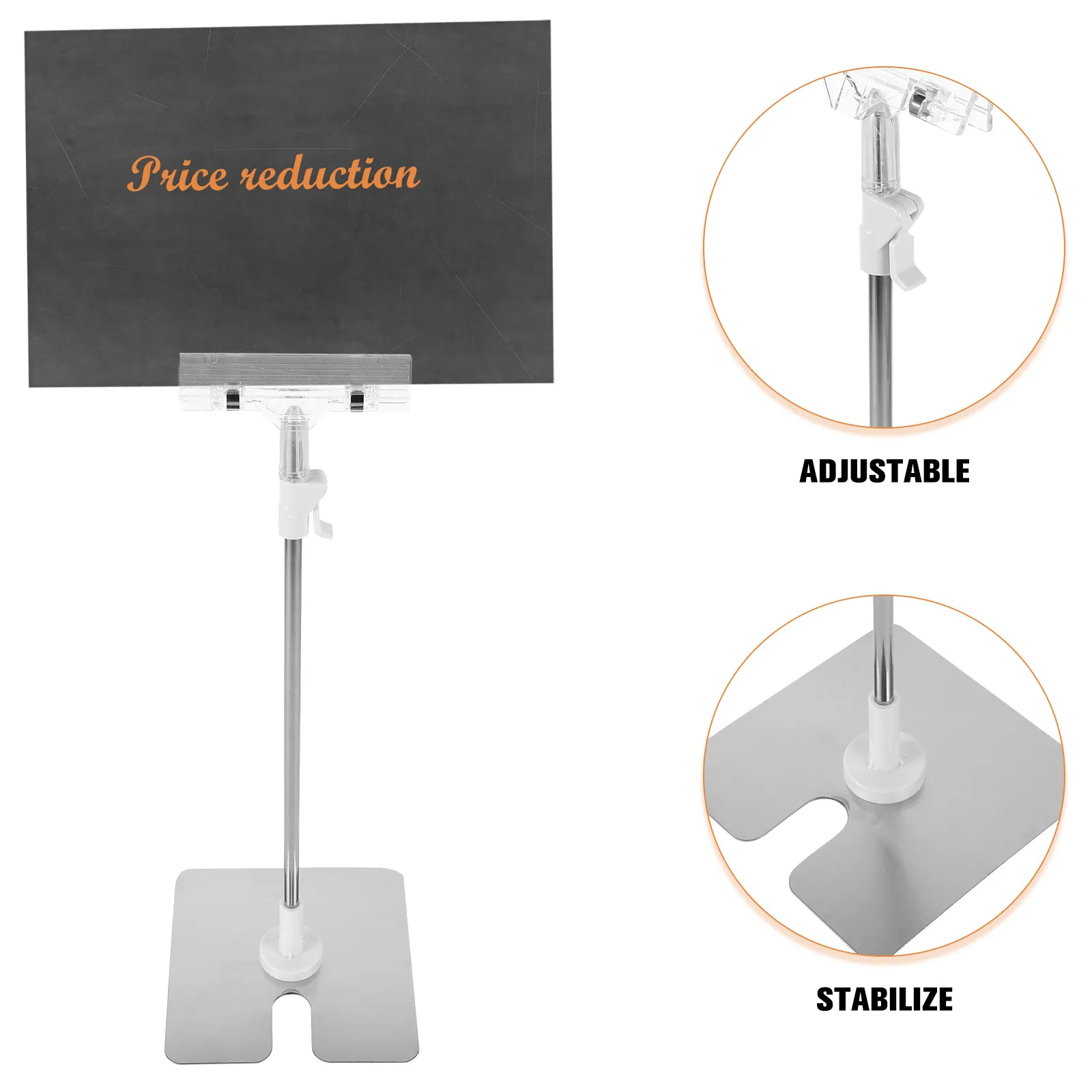 Heavy Duty Stainless Steel Poster Display Stand Adjustable Height Stable Base Modern Minimalist Sign Holder for Retail Stores